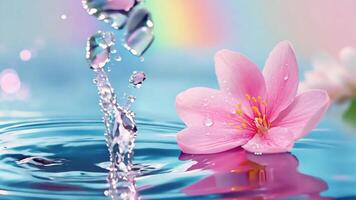 Tranquil and dreamy atmosphere created by pastel frangipani flowers gently drifting on rippled turquoise water video