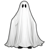 A ghost with a white cloak and black eyes png