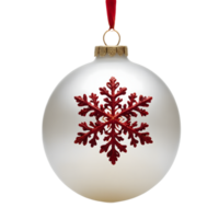 A white christmas ball with a red snowflake on it png