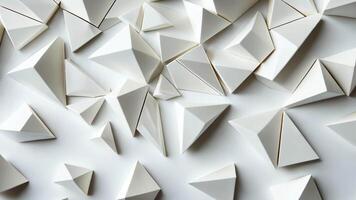Crafting intricate geometric abstract shapes background, white paper sheets form modern and elegant designs with highlighted and shadowed areas video