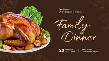 Brown luxury family dinner invitation twitter post template