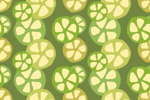 Lime seamless pattern. Lime green background. Lime and lemon slice. Fruit texture in minimalistic style. Boho decor. Trendy hand drawn backdrop with citrus fruits. vector