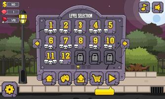 Scary Cemetery Horror Game UI Level Select Window vector