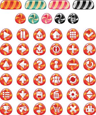 Red Candy Stripe Casual Game UI Button
