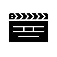 clapperboard Glyph Icon White Background vector
