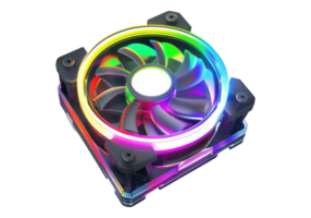 A computer fan with a rainbow light on it png