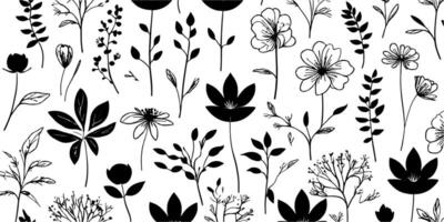 A black and white floral pattern with leaves vector