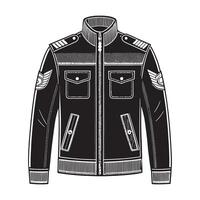A structured leather jacket in army green, featuring epaulets and tactical pockets silhouette vector