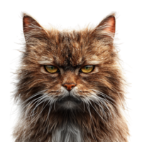 A cat with yellow eyes and a wet fur png