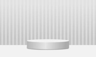 A minimalist white podium with vertical striped background, creating a clean and professional display for showcasing products vector