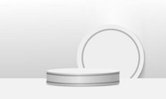 A white circular podium with a layered design and a round frame in the background, ideal for modern product presentations vector