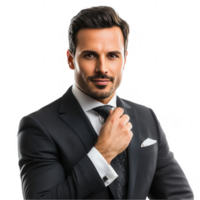 A confident man dressed in a sharp suit on a transparent background png