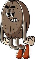 Lazy Coffee Bean Cartoon Character in Retro 70s Illustration vector