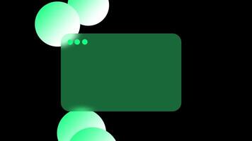 Animation of green rectangular interface surrounded by soft glowing circles, set against a black background, ideal for tech-related projects and user interface designs video