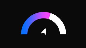 Animation of sleek speedometer design features a gradient arc transitioning from blue to pink, set against a black background, symbolizing performance and progress video
