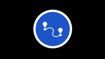 Animation of blue circle with a smiling face and balloon-like elements, set against a black background, representing joy and connectivity, ideal for user-friendly GPS interfaces and application video