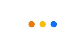 Animation of playful loading animation featuring three colorful dots in blue, orange, and yellow, set against a white background video