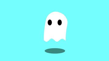 Animation of cheerful ghost with a playful demeanor, featuring expressive black eyes, set against a bright turquoise background, radiating positivity and charm video