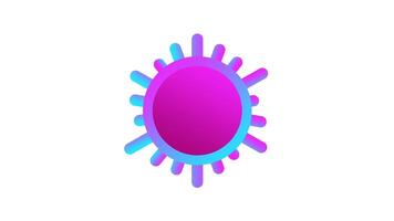 Animation of vibrant, stylized sun icon featuring a circular center in shades of pink and purple, surrounded by radiating spikes, symbolizing energy and warmth video