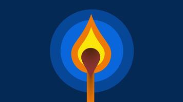 Animation of stylized flame icon, highlighted in bright yellow and orange, set against a dark blue backdrop, symbolizing heat video