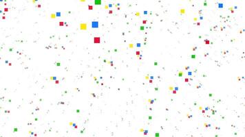 Animation of pattern of colorful squares scattered across a white background, featuring green, red, blue, and yellow hues, creating a lively and dynamic visual video