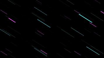 Animation of energetic composition of diagonal streaks in teal and purple, racing across a dark background, evoking a sense of speed and motion, reminiscent of light trails in a fast paced environment video