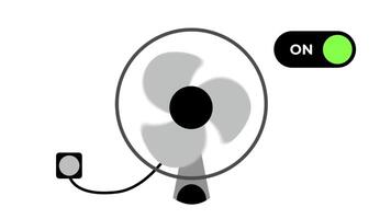 Animation of modern fan illustration in gray, featuring a clear design with a visible power switch labeled ON OFF conveying functionality and simplicity video