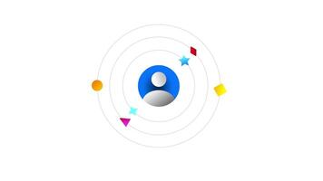 Animation of abstract representation of a user profile surrounded by colorful geometric shapes, illustrating connectivity and interaction in a digital space video