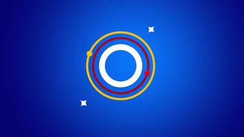 Animation of bold graphic design featuring concentric circles in blue, red, and yellow, with stars, representing a dynamic and engaging visual concept video