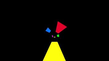 Animation of dynamic abstract scene featuring vibrant geometric shapes converging against a stark black background, creating a sense of depth and movement video