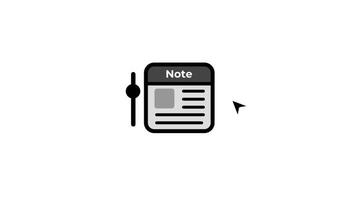 Animation of minimalist note with a simple design, featuring a paper note and a pen, set against a white background, symbolizing reminders and organization video