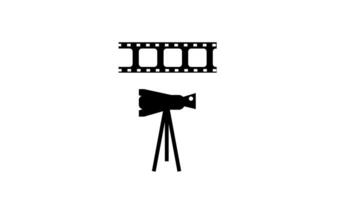 Animation of minimalist design showcasing a film reel and a camera on a tripod, symbolizing the art of filmmaking and production video