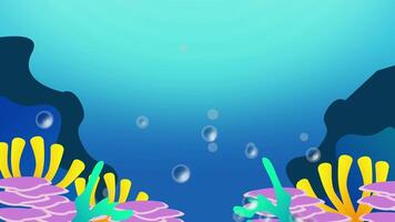 Animation of underwater scene showcasing colorful coral and bubbles, creating a serene ocean atmosphere, with vibrant hues of blue and yellow for visual appeal video