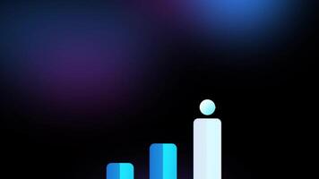 Animation of bar graph with ascending blue bars and a glowing orb above, set against a dark, colorful background. The design suggests motivation, growth and success video