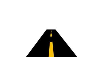 Animation of stylized road graphic with a yellow centerline leading into the distance, set against a black background, suggesting a journey ahead video