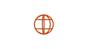 Animation of orange globe icon with grid lines, symbolizing global connectivity and travel, set against a white background for a clean, modern look video