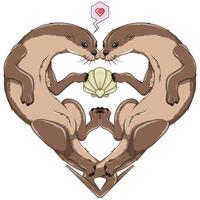 Heart shaped otter couple with seashell vector