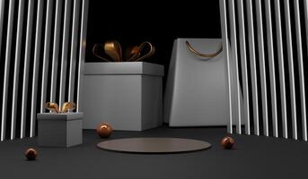 Empty product model, podium for displaying products with gift boxes, product podium background, 3D illustration photo
