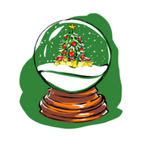 Traditional snow globe with Christmas tree and falling snow inside. Digital hand-painted element for The New Year illustrations png
