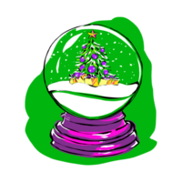 Snow globe with Christmas tree and falling snow. Digital hand-painted element for The New Year illustrations png