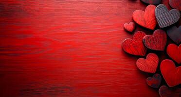A red background with a bunch of red hearts on it. The hearts are arranged in a way that they are overlapping each other. Concept of love and affection photo