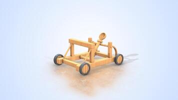 3D Stylized Catapult on a Light Reflective Floor. Catapult 3D Animation. 4K video