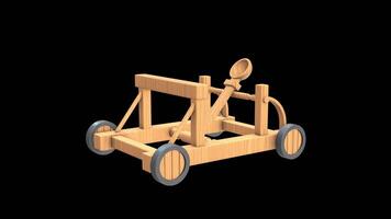 3D Stylized Catapult Rotating on a Transparent Background. Seamless Loop. 4K video