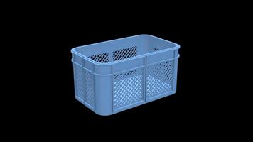 3D Plastic Crate Rotating on a Transparent Background. Seamless Loop. 4K video