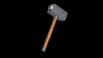 3D Stylized Hammer Rotating on a Transparent Background. Seamless Loop. 4K video