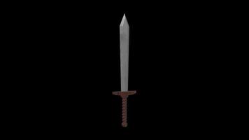 3D Stylized Sword Rotating on a Transparent Background. Seamless Loop. 4K video