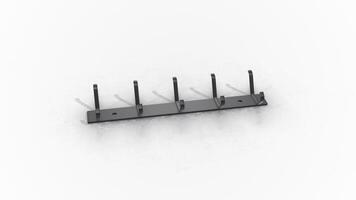 Black Hook Rack on a White Reflective Floor. Hook Rail 3D Animation 4K video