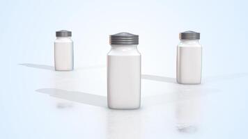 Salt and Pepper Shakers on a Light Reflective Floor. Salt Shakers 3D Animation. 4K video