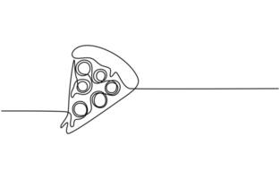 One continuous line drawing of pizza slice Symbol of italian food and restaurant delivery concept in simple linear style Banner menu in editable stroke Doodle outline vector