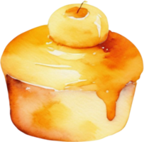 Watercolor cake with a cherry on top png